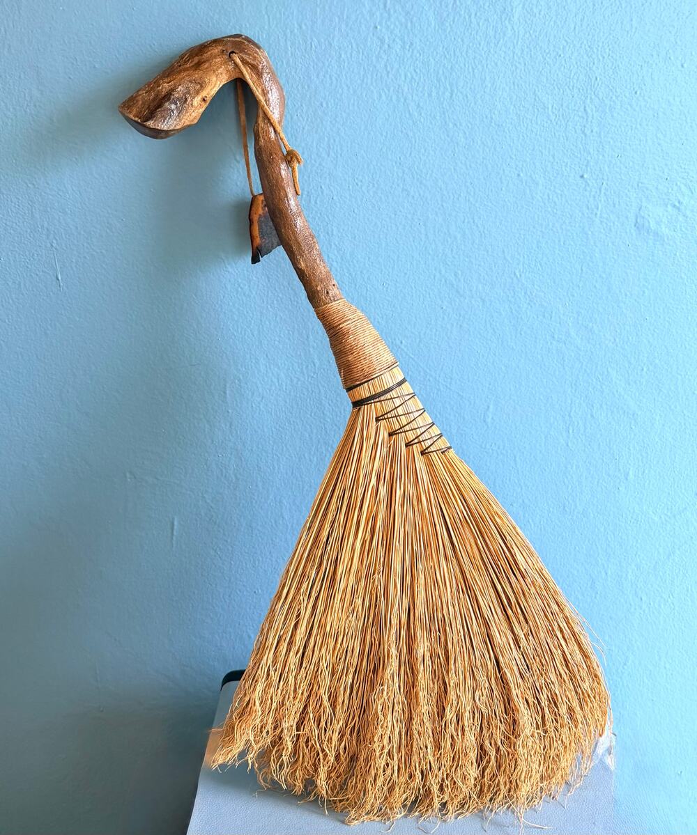 Handmade Primitive Hearth Broom - Rustic Wood Handle Witches Besom Decor 26x12